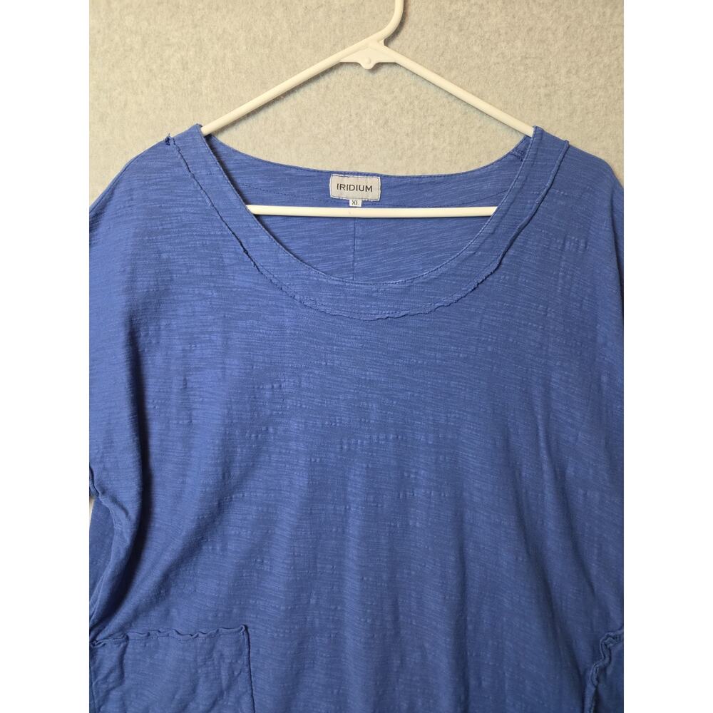 IRIDIUM Cotton Blue Lagenlook SS Frayed Seam Pocket Loose Fit Top Women's XL - Picture 3 of 12